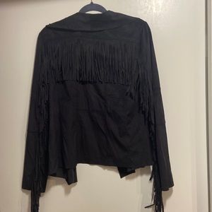 Powder River outfitters faux suede fringe jacket with pockets M size 8 grey